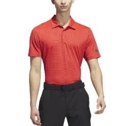 Adidas Ottoman Stripe Polo -Pum Golf Club Shop adidas 2023 ottoman stripe polo bright red collegiate navy model front itempicture