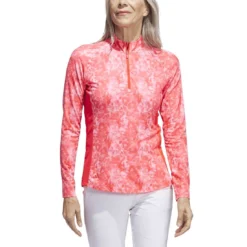 Adidas Women's Essentials Long Sleeve Printed Mock Polo 9 Adidas Women's Essentials Long Sleeve Printed Mock Polo -Pum Golf Club Shop adidas 2023 womens essentials long sleeve printed mock polo bight red front itempicture