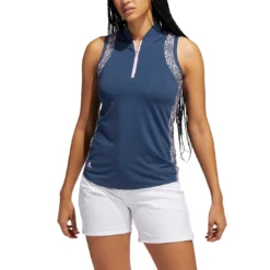 Adidas 2022 Women's Ultimate365 Printed Sleeveless Polo -Pum Golf Club Shop adidas fw22 womens ultimate365 printed sleeveless polo crew navy front itempicture