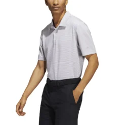 Adidas Ottoman Stripe Polo -Pum Golf Club Shop adidas ottoman stripe polo grey two white model front itempicture