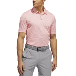 Adidas Ottoman Stripe Polo -Pum Golf Club Shop adidas ottoman stripe polo semi turbo white model front itempicture