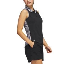 Adidas Women's Ultimate365 Printed Sleeveless Polo -Pum Golf Club Shop adidas ss23 womens ultimate365 printed sleeveless polo black side itempicture