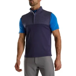 FootJoy Heather Yoke Half Zip Vest -Pum Golf Club Shop footjoy heather yoke half zip vest navy front itempicture