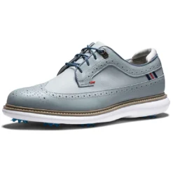 FootJoy Traditions Wing Tip Golf Shoes Grey/Navy/Red -Pum Golf Club Shop footjoy traditions wing tip golf shoes grey navy red toe itempicture