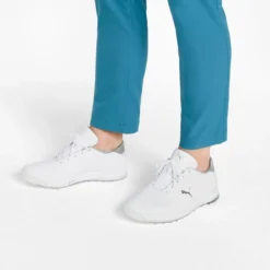 Puma Proadapt Alphacat Leather Golf Shoes White/Silver -Pum Golf Club Shop puma proadapt alphacat leather golf shoes white silver 376044 01 mod1 itempicture