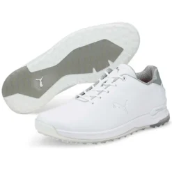 Puma Proadapt Alphacat Leather Golf Shoes White/Silver -Pum Golf Club Shop puma proadapt alphacat leather golf shoes white silver 376044 01 pair itempicture
