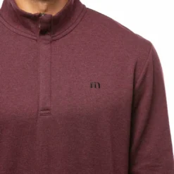 TravisMathew Cloud Quarter Zip 2.0 -Pum Golf Club Shop travismathew cloud quarter zip 2 0 heather dark red logo itempicture